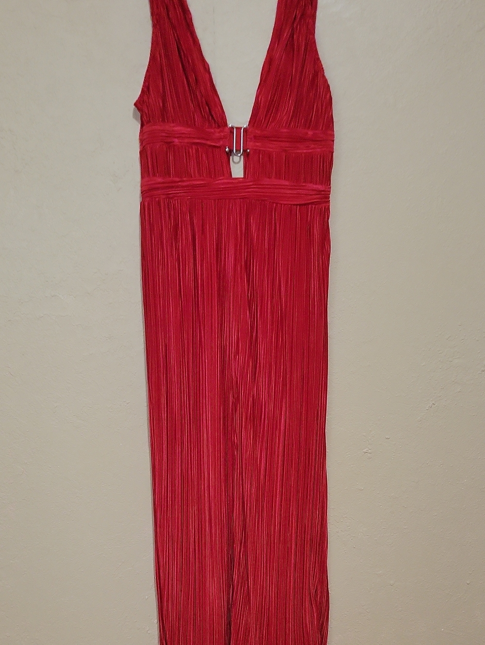 SHEIN Red Pleated Maxi Dress with Front Buckle